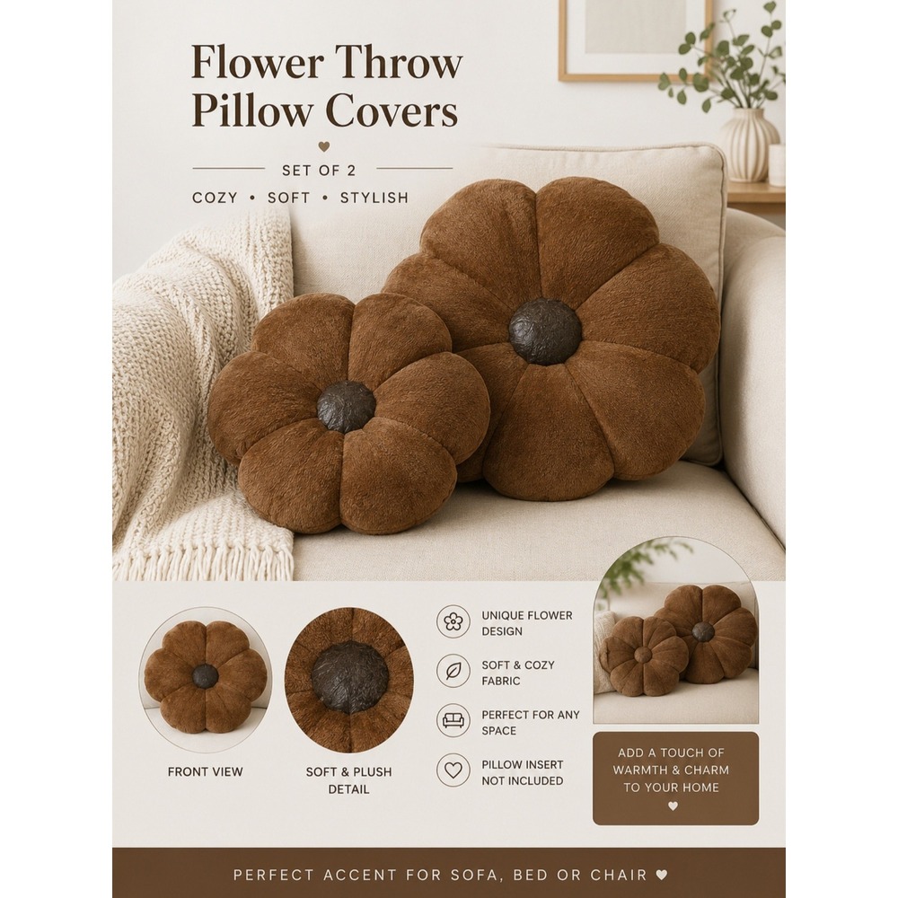 Set of 2 Pumpkin Decorative Throw Pillows Terracotta Brown Fall Autumn Decor